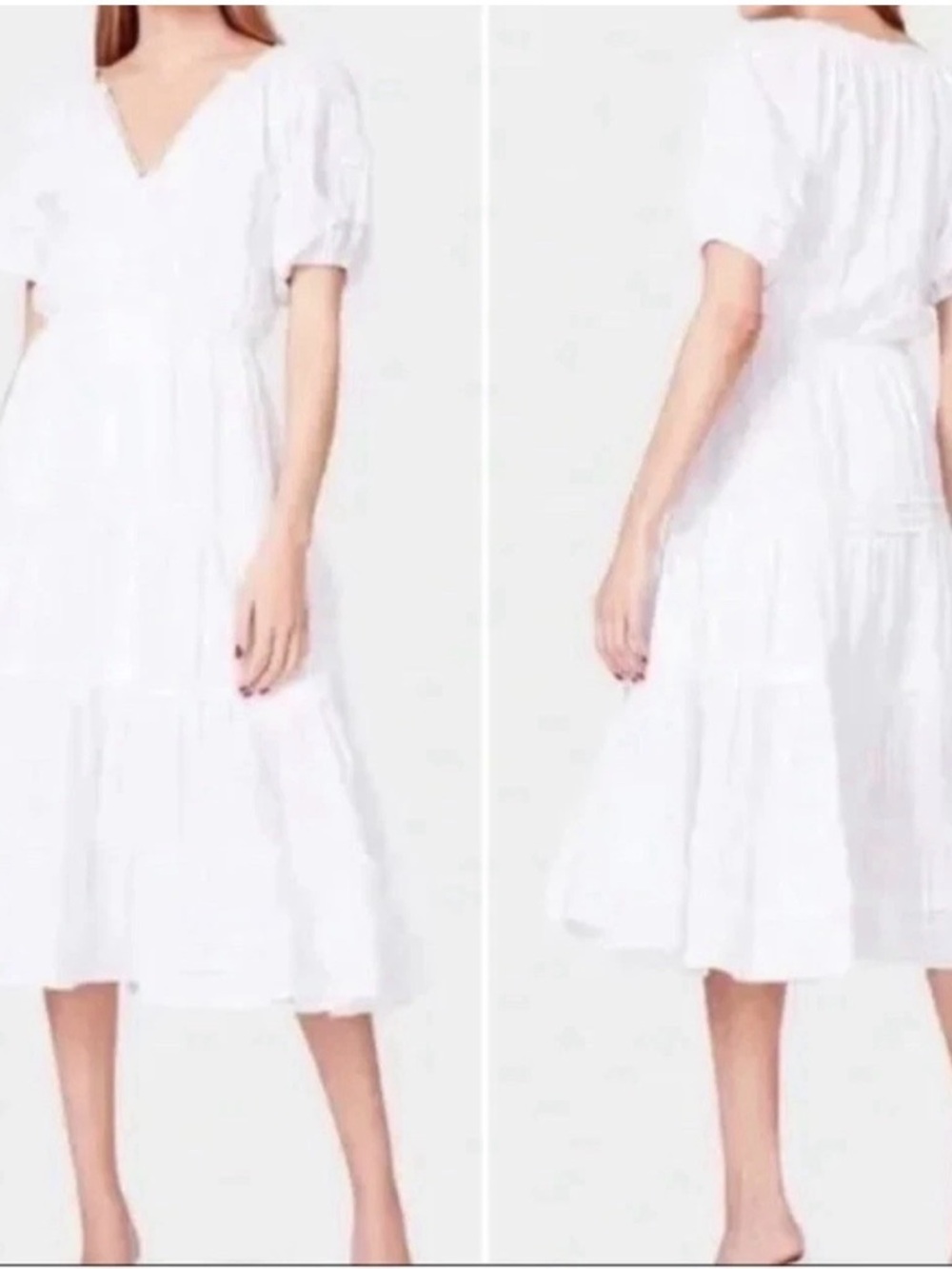 Betsey Johnson Spectator Tiered Midi Dress‎ M White Prairie Cottagecore Lined